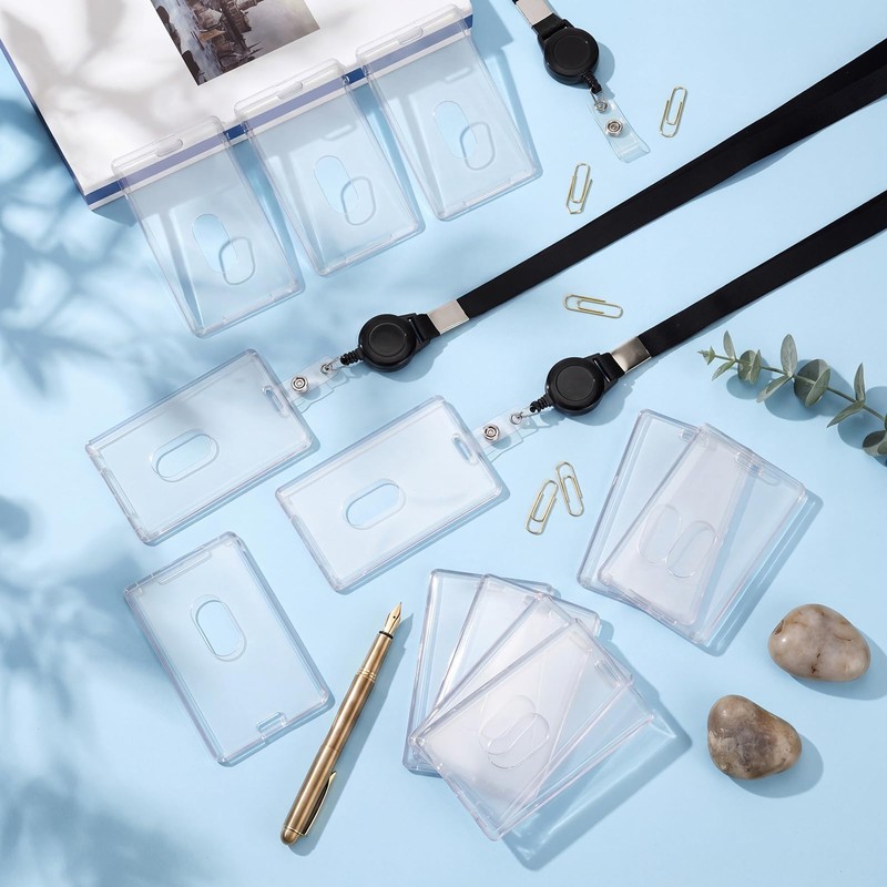 Geyoga 20 Pack Acrylic ID Badge Holders with Retractable Lanyards