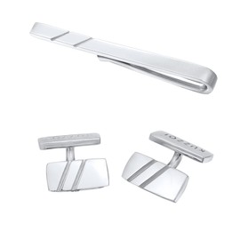 Kuzzoi Cufflinks & Tie Clip for Men in Classic Design, Men's Accessory Set Made of 925 Sterling Silver with Fashionable Details, Men's Gift for Wedding and Birthday, Sterling Silver