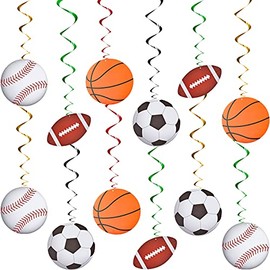 24 Pieces Sports Hanging Swirl Decorations Baseball Basketball Football Soccer Hanging Swirls Whirls Sport Theme Ceiling Streamers Colorful Swirls Streamers for Birthday Sport Party Supplies