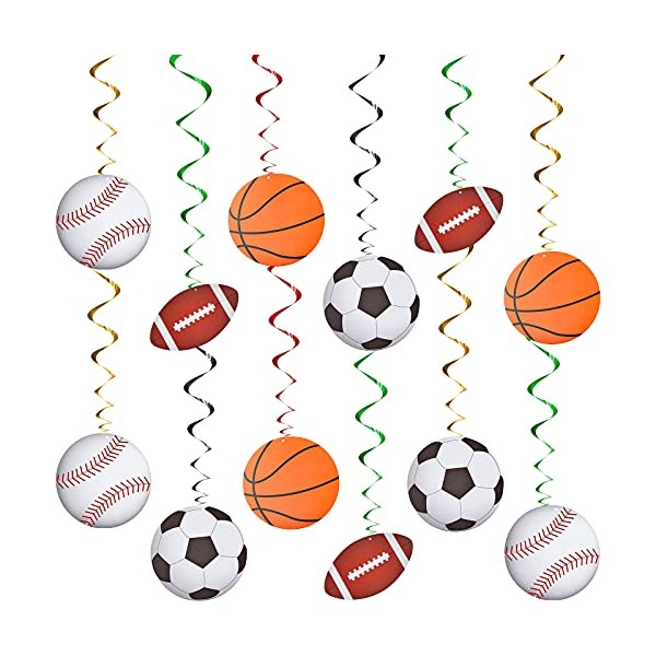24 Pieces Sports Hanging Swirl Decorations Baseball Basketball Football Soccer Hanging Swirls Whirls Sport Theme Ceiling Streamers Colorful Swirls Streamers for Birthday Sport Party Supplies