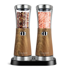 Electric Salt and Pepper Grinder Set with Storage Base, Stainless Steel Rechargeable Salt and Pepper Grinder Set with 4.5 oz Large Capacity, 1.8" Wide Mouth, Adjustable Coarseness, Ideal for Kitchen