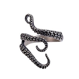 DWJSu 316L Titanium Steel Punk Rings Adjustable Antique Octopus Ring for Mens Women Size Design Jewelry Unisex