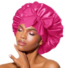 BONNET QUEEN BONNET QUEEN Silk Bonnet Satin Bonnet Hair Bonnet for Sleeping Adjustable Bonnet Tie Bonnets Night Cap Sleep Cap Hair Wrap for Women Curly Hair,Hot Pink