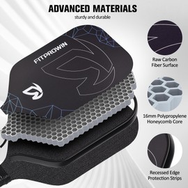 FITPROWIN Carbon Fiber Pickleball Paddles, Honeycomb Core Face with High Grit & Spin, Pro Pickle Ball Paddle with Ribbed Non-Slip Cushion Grip, Single