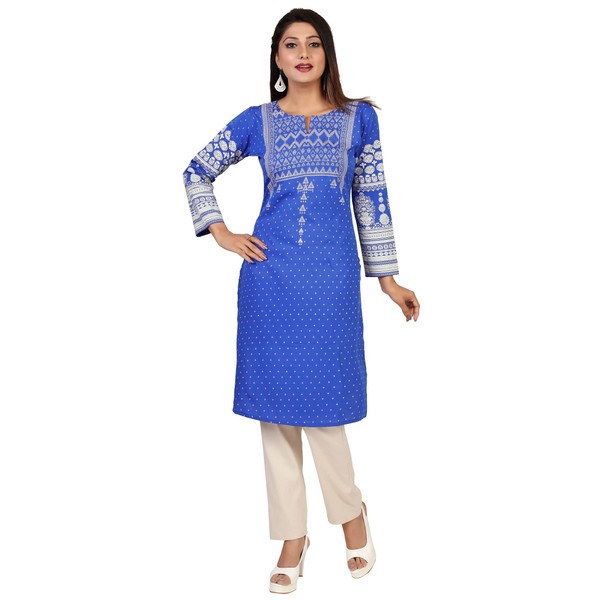 Maple Clothing Kurtis indio para mujer, túnica larga de seda Kurta India, azul 2, 4XL