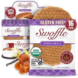 Gluten Free Organic Stroopwafels by Swoffle - French Vanilla | (16) 1.16oz Wafers | non-GMO, Wheat Free, Kosher, Soy Free, Nut Free and All Natural!