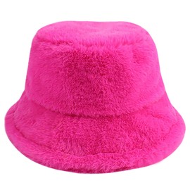 Fur Hat Fuzzy Bucket Hat Winter Hats for Women Girls Teens Fashionable Furry Bucket Hat Warm Fluffy Hat Plush Fisherman Hat Y2k Hat Hot Pink