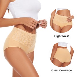 Honzadar Women Underwear Breathable Panties Cotton Tummy Control High Waist Briefs Full Coverage Panty Multipack(XXXX-Large)
