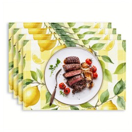 BSITSSS 4 Stück Zitronen Platzdecken, 30x45cm Sommer Zitrone Placemat, Tischsets Abwaschbar Platzset Leinen Zitrone Deko für Saisonnal Sommer Frühling Küche Party Deko