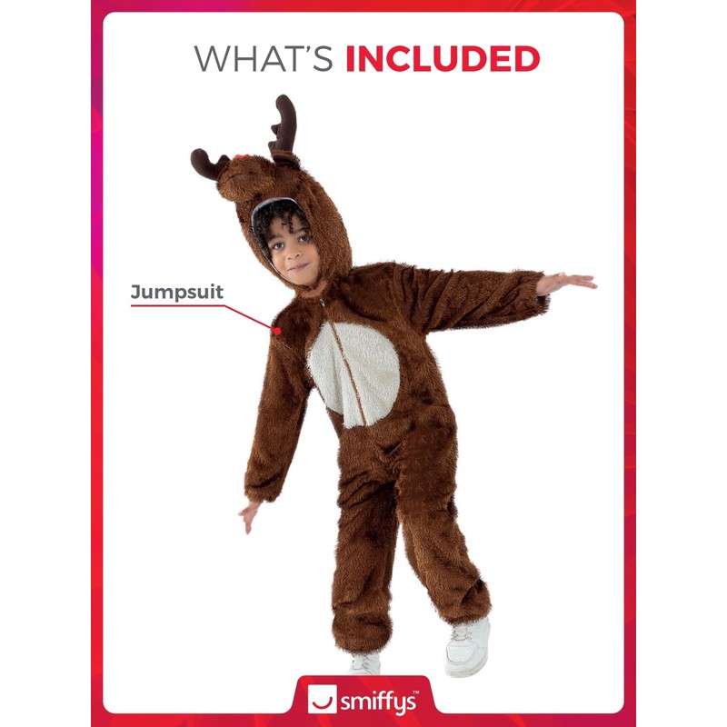 Smiffys Brown Reindeer Costume with Hooded Onesie