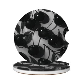 Absorbent Car Coasters for Cup Holders, 2 Pack Universal Anti Slip Ceramic Cup Coaster for Women Men 2.56 Inch Car Interior Accessories - Black Cherry 021