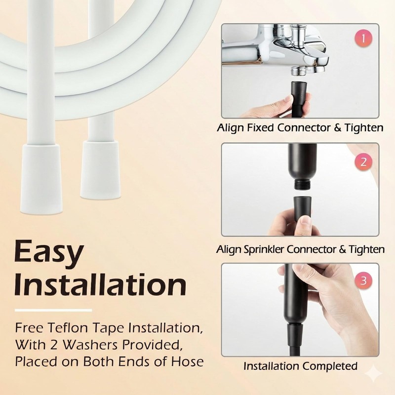 Silicone Shower Hose with Spare Washers, Anti-Kink Designed Replacement Handheld