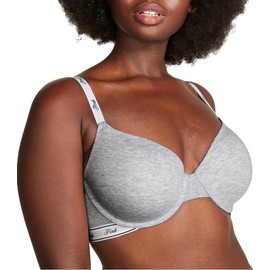Victoria's Secret Pink Wear Everywhere T-Shirt Lightly Lined Bra, Smooth, Bras for Women, Medium Heather Grey Logo, 34D