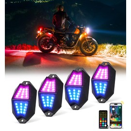 Xprite Rock Lights, 4 Pods Aluminum LED Rock Lights, 220° Wide Angle RGB Rock Lights with APP/RF Remote Control Chasing Effect, Music Sync and Turn Brake Signals, Rock Lights for Trucks/Jeeps/UTV/ATV