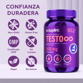 TESTOSTERONA Multivitamínico Hombre | Vitaminas para Hombre con Proteína, Maca Negra, L-Arginina y Gluconato de Zinc – Suplemento Vegano para Energía – 90 Cápsulas – SUPLINT