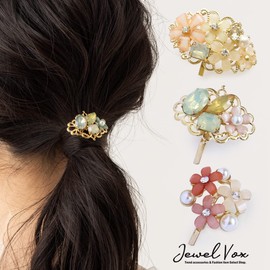 JewelVOX Pony Hook Hair Accessories, Women's, Hair Cuff, Flower, Bijou, Simple, Adult (C) Black