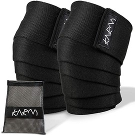 KARM Banda para la Rodilla usada en el Levantamiento de Pesas con Bolsa de Regalo (1 PAR) – Las Mejores Bandas para la Rodilla para Hacer Sentadillas|