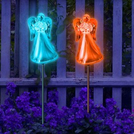 Unido Box Angel with Frosted Skirt Solar Garden Stake Light LED Color-Changing, Set of 2