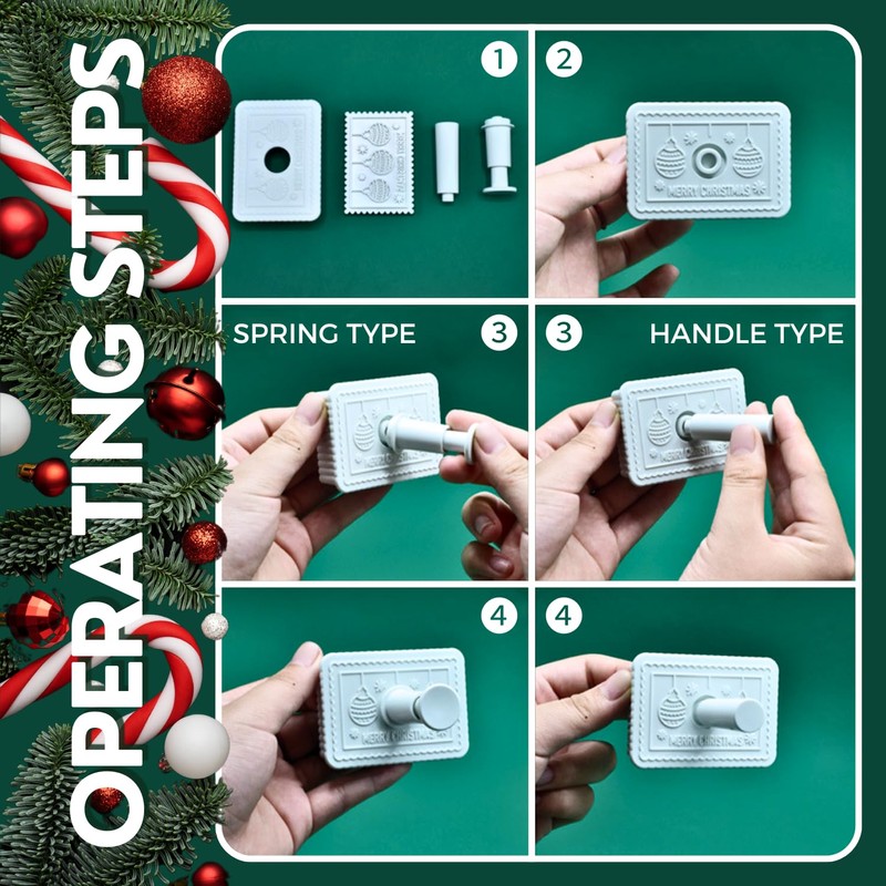Orapink Christmas Cookie Cutters, 4-Piece 3D Merry Christmas Plastic Cookie