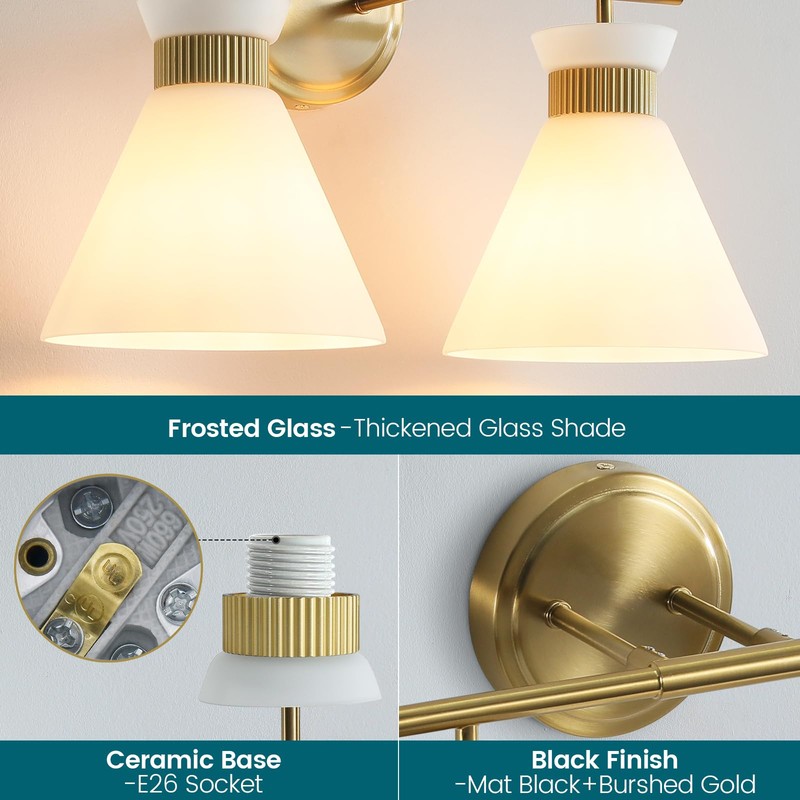 WOSHITU Gold Bathroom Light Fixtures: Modern Vanity Lighting Fixtures 2