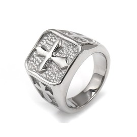 REchoLI Cross Ring for Man,Stainless Steel Silver Cross Ring Gothic Style Statement Jewelry Christian Jewelry Size 8-12 (9)