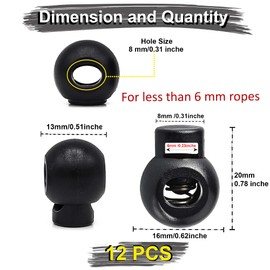 TrySalar 12 Pcs Single Hole Spring Cord Locks Plastic Round Toggle Stoppers Sliding Cord Fastener Slider for Drawstring Rope Paracord End Rucksack Craft (12)