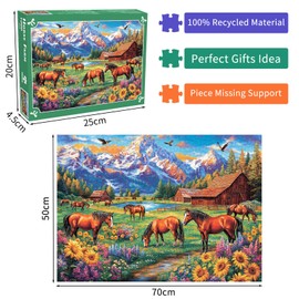 Horse Farm Jigsaw Puzzles for Adults 1000 Piece Sunflowers Meadow Jigsaws 1000 Pieces for Adults