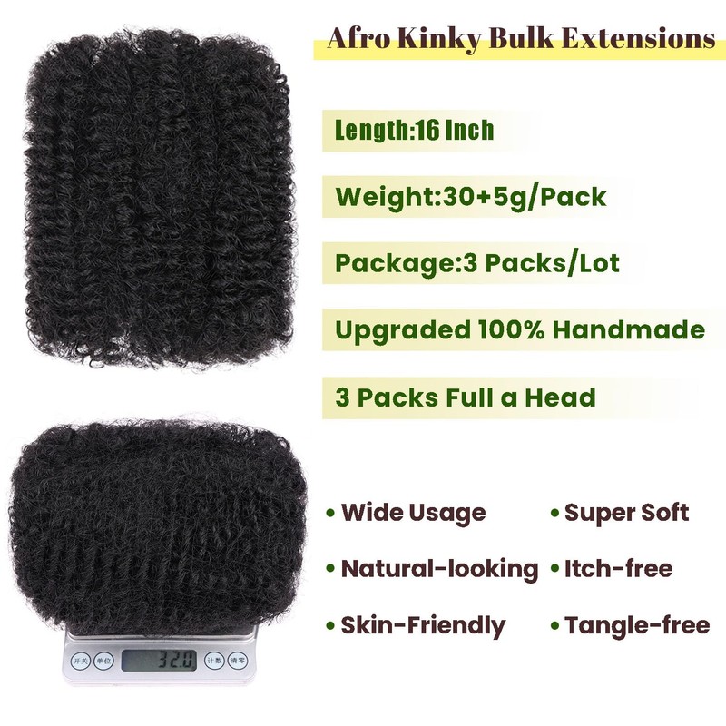 16Inch Afro Kinky Bulks Hair For Mini Twist Braiding 3