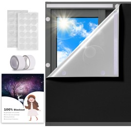 MODESLAB 70" x 57" Portable Blackout Curtains, No Drill Blackout Shades Self-Adhesive Blind Screen for Window, Bedroom, Nursery, Film Room, Dorm, Travel, Easy Setup Cut to Any Size, Black