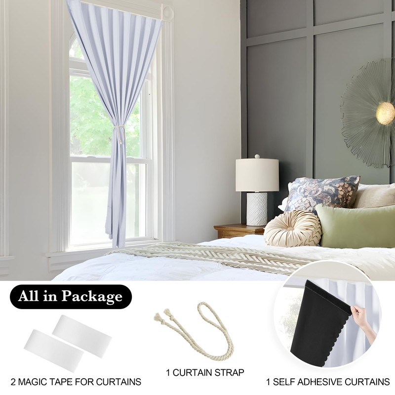 RYB HOME 100% Blackout Self Adhesive Portable Blackout Curtain, Greyish