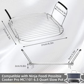 Geckowi Roast and Steamer Rack Compatible with Ninja Foodi Possible Cooker Pro 6.5Qt MC1101 Slow Cooker Crock, Ninja Crockpot Slow Cooker, Stainless Steel Rack with Silicone Handles