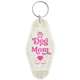 Dog Mom Keychain, Glitter Acrylic Dog Mom Keychain, Stocking Stuffer for Dog Owner, Fur Mama (Hot Pink)