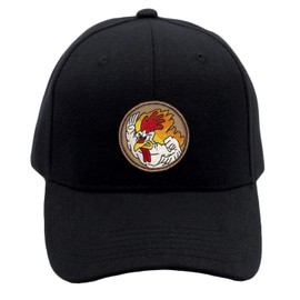 PATCHTOWN Flaming Fighting Chicken Hat! Adjustable-Back Ball Cap with Embroidered Flaming Fighting Chicken (Black)