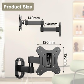 JXMTSPW Full Motion TV Wall Bracket for Most 14-27 Inch LED LCD Flat and Curved TVs up to 10kg, Sturdy TV Wall Mount with Tilt Swivel Extension, Max VESA 100x100mm Monitor Mount