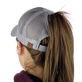 C.C Ponycap Messy High Bun Ponytail Adjustable Mesh Trucker Baseball Cap Hat, Gray