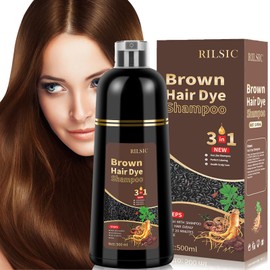 Hair Dye Shampoo, 500 ml Hair Dye Shampoo 3-in-1, Instant Hair Colour Shampoo Against Grey Hair, Anti Grey Hair Colour Hair Shampoos, Colour Shampoo Tint Shampoo for Men Women (Brown)