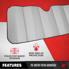 Front Windshield Shade with Static Cling Shade-Jumbo Accordion Folding Auto Sunshade for Car Truck SUV-Blocks UV Rays Sun Visor Protector-Keeps Your Vehicle Cool-66 x 27 Inch (Gray)