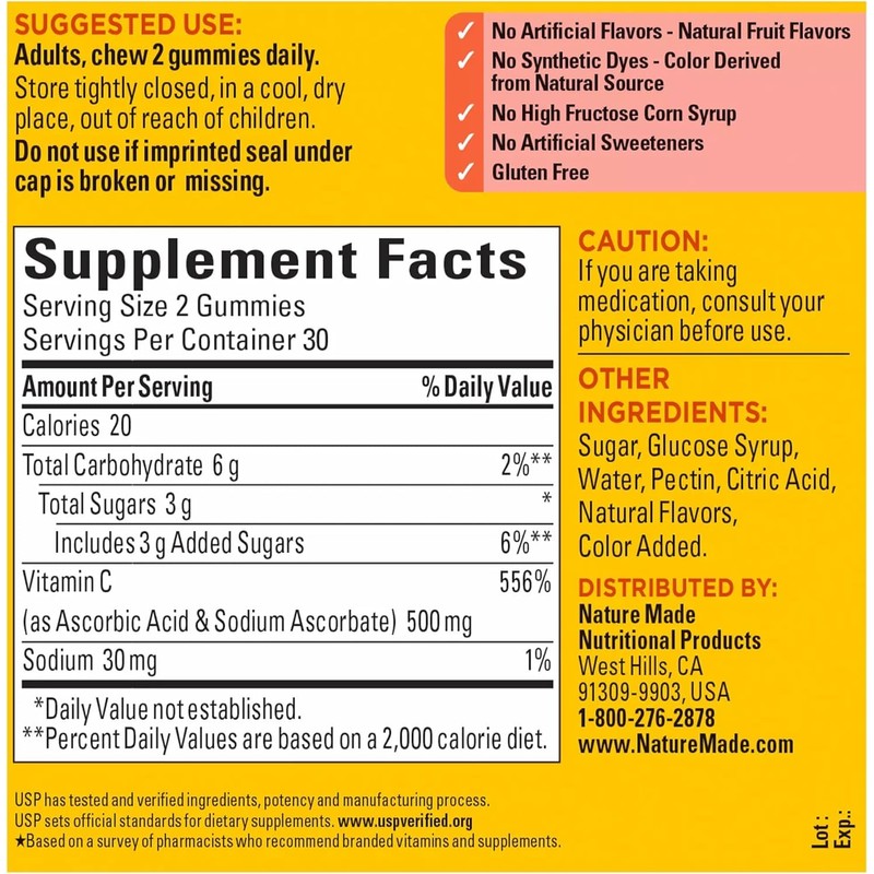 Nature Made Extra Strength Dosage Vitamin C 500 mg per