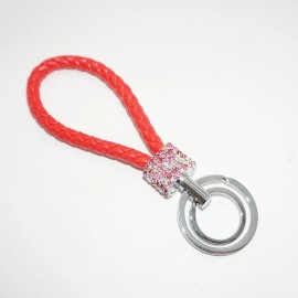 US85 Crystal Diamond Key Chain with Double Holder for Key or Car Remote (Hot Red)