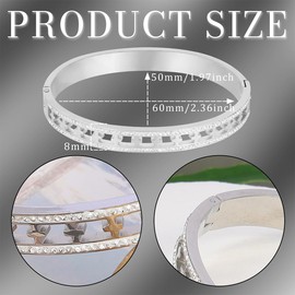 Eigso 8MM Stainless Steel Silver Cuff Bracelet for Women Boho Rhinestone Cross Wristlet for Woman