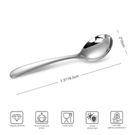 KEAWELL Premium 7.3 Inches Soup Spoons with Hook Handle, Set of 4, 18/10 Stainless Steel, Deep Bowl, Perfect for Ramen, Pho, Miso, Dumplings, Noodles, Wonton, Dishwasher Safe (Round-Handle)