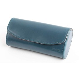 Boosters Hard Glasses Case, Genuine Leather Case, Stylish, Large Size - darkblue