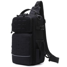 Fishing Backpack, Small Tackle Sling Storage Bag 9L Mini Tactical Shoulder Backpacks Fly Fishing Chest Pack Tool Bags with CA Flag Patch and Fishing Plier (Black)