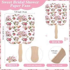 CroBlissful 25 Pcs Tea Party Bridal Shower Favors for Guests Pink Floral Tea Party Paper Fans with Wooden Vintage Foldable Paper Handle for Bridal Shower Woman Souvenirs Supplies Decorations