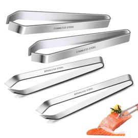 2Pcs Flat + 2Pcs Slant Pliers Remover, Fish Bone Tweezers, Fish Tweezers, Kitchen Tweezers, Stainless Steel Kitchen Fish Bone Remover Tweezers for Removing Fish Bones and Pulling Out Chicken Feathers