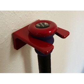 Grip-N-Rip Single Bat Rack Lightweight Aluminum, Secure & Compact Bat Holder for Softball, Baseball, & Game Rooms Easy to Install with Sleek Black Powder-Coated Finish (Red)