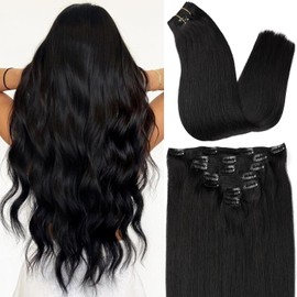 ORIGEN Clip in Hair Extensions Real Human Hair Clips ins Remy Hair Extensions for Women Full Head Natural Black 120g 16 Clips 22 Inches 7 Pcs