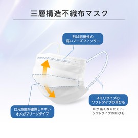 AI-Will Non-Woven Mask, Pleated Mask, Disposable Masks, 100 Masks, Large Capacity, Ears Painless, Omega Pleated, Regular Size (6.9 x 3.7 inches (175 x 95 mm), White with National Mask Industries