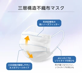 AI-Will Non-Woven Mask, Pleated Mask, Disposable Masks, 100 Masks, Large Capacity, Ears Painless, Omega Pleated, Regular Size (6.9 x 3.7 inches (175 x 95 mm), White with National Mask Industries