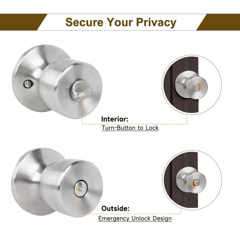 Privacy Door Knob with Lock, Interior Door Knob for Bedroom